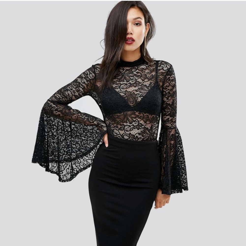 Club L Lace Bodysuit. Exaggerated sleeves. Size 2 (UK size 6)